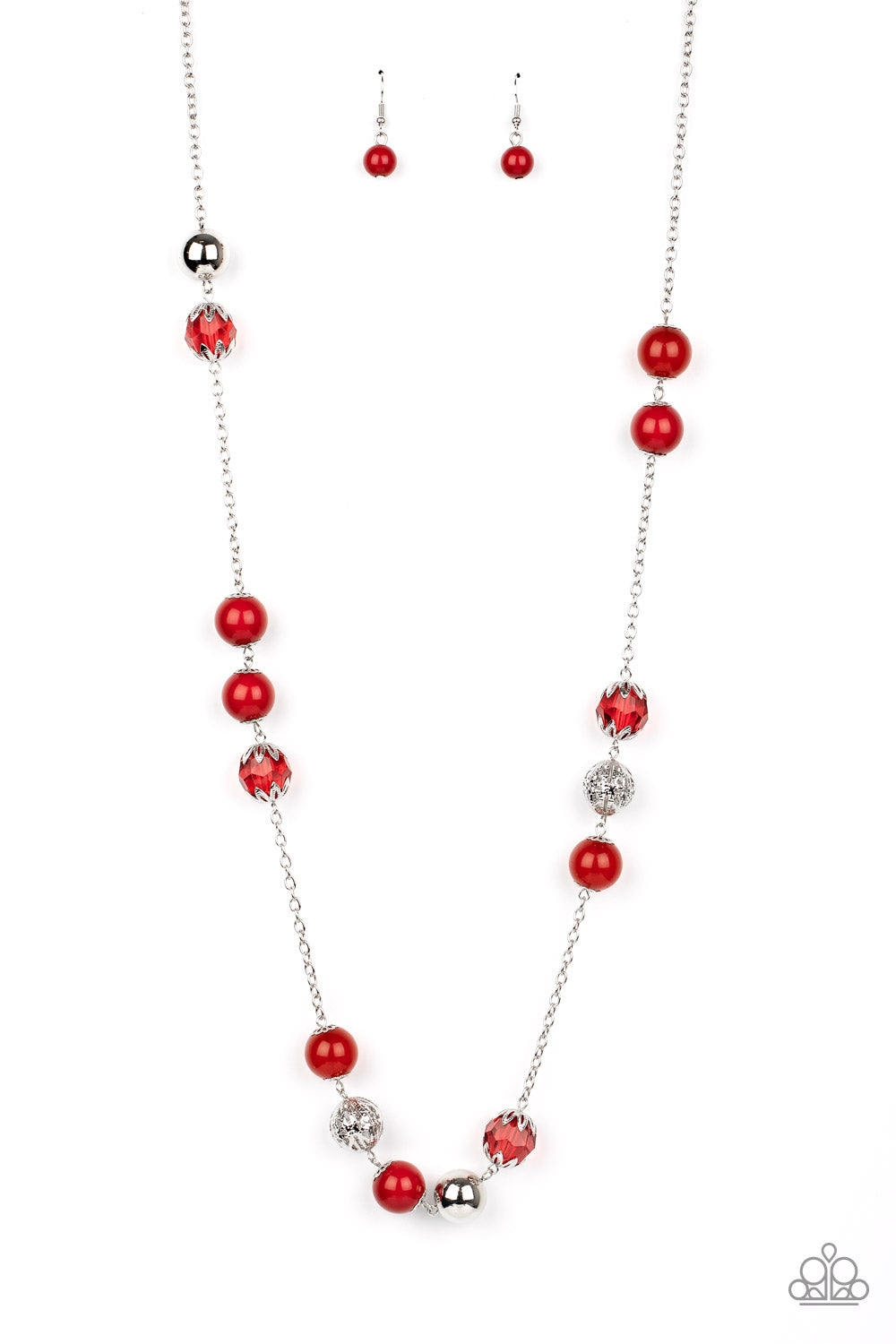 Beaded Baseball Necklace Red September Silver White Rhinestone 