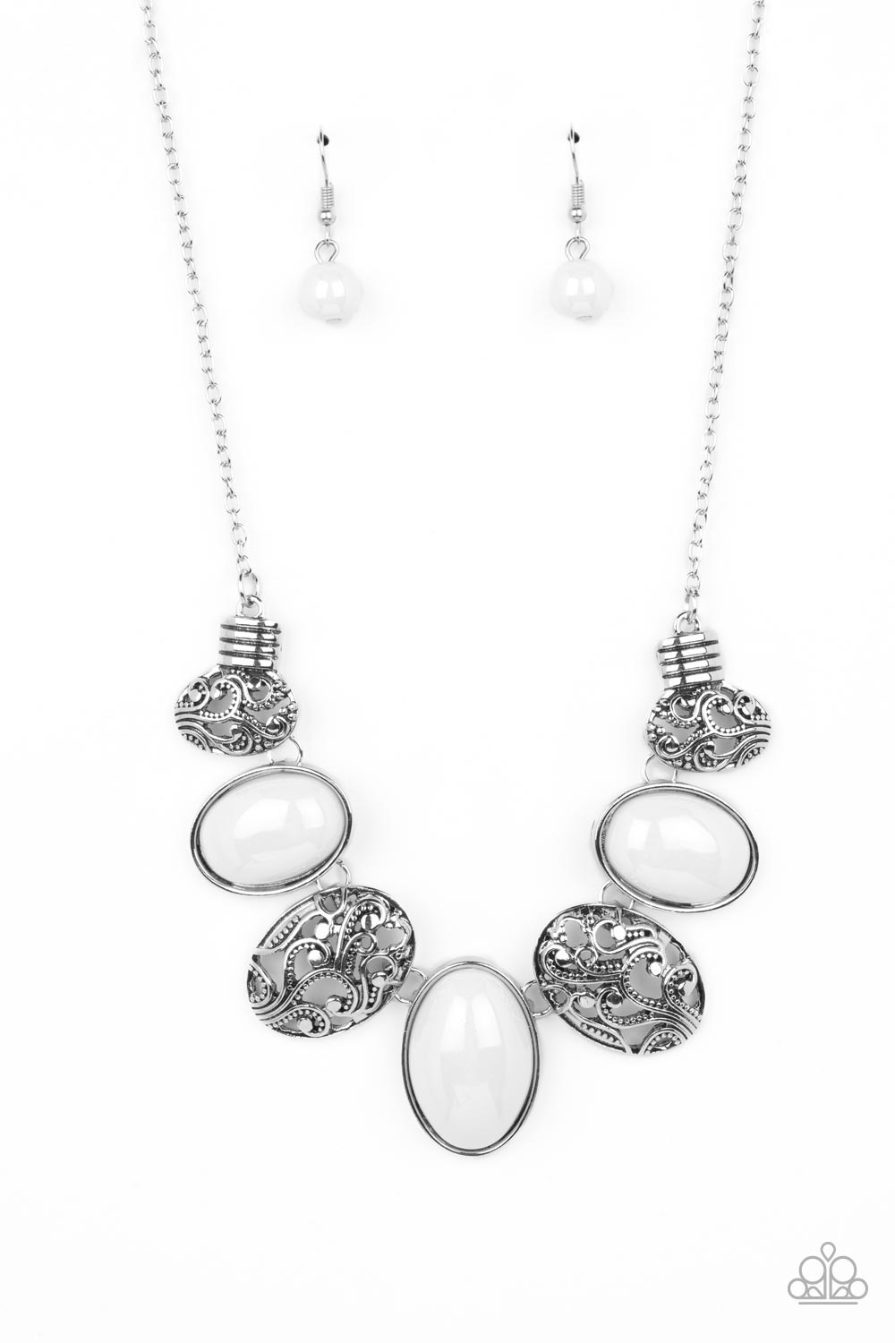 Paparazzi white online crackle stone necklace