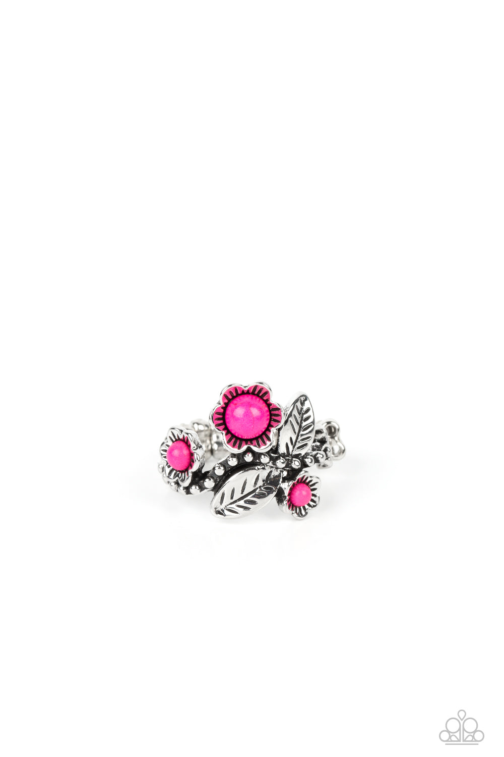 Paparazzi Boho Blossom Pink Bead Silver Color Flower ring