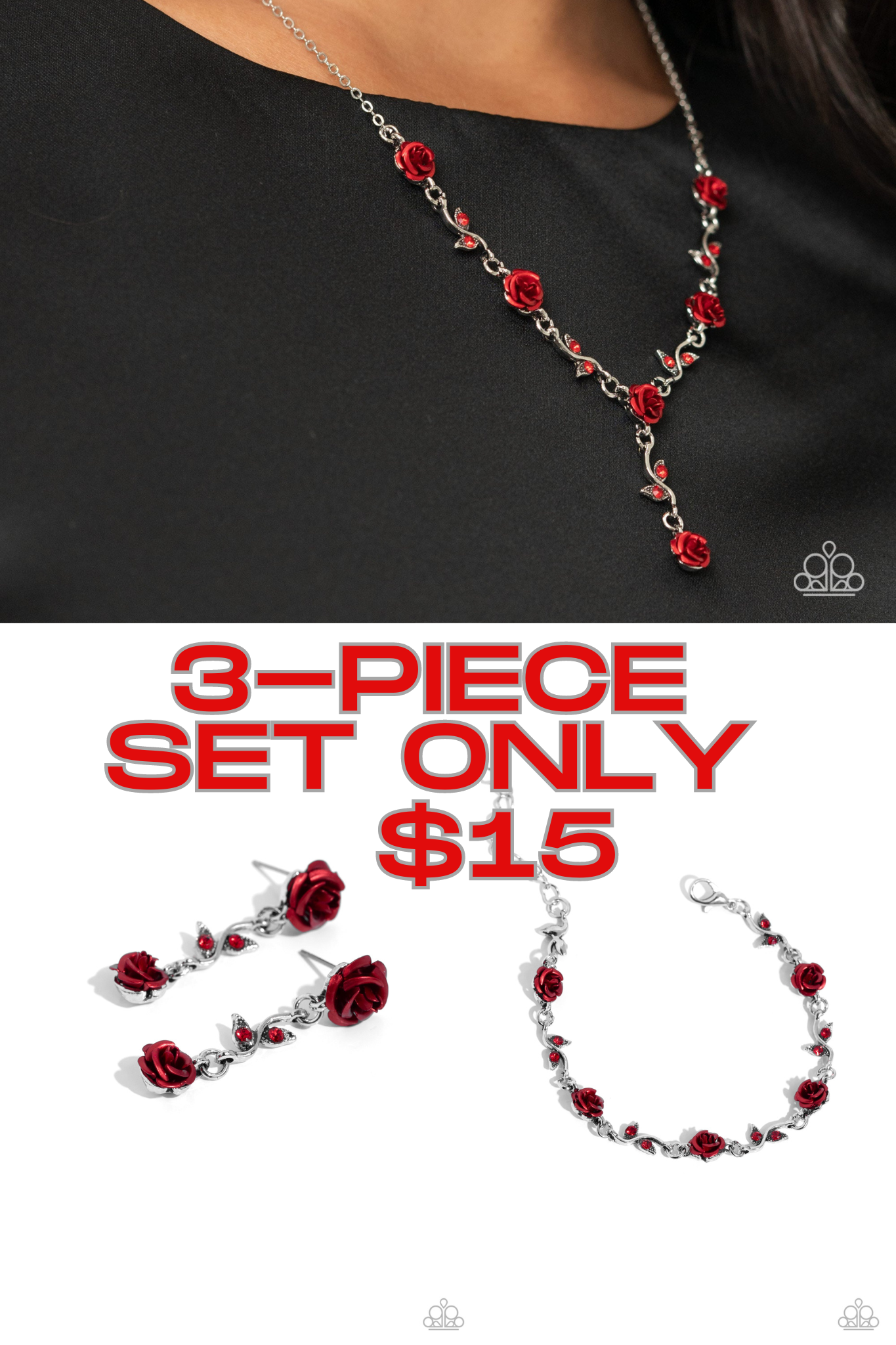 *Ordered 7/22* $15 SET Paparazzi ♥ ROSE Without Saying... - Red ♥  Necklace Bracelet Earrings