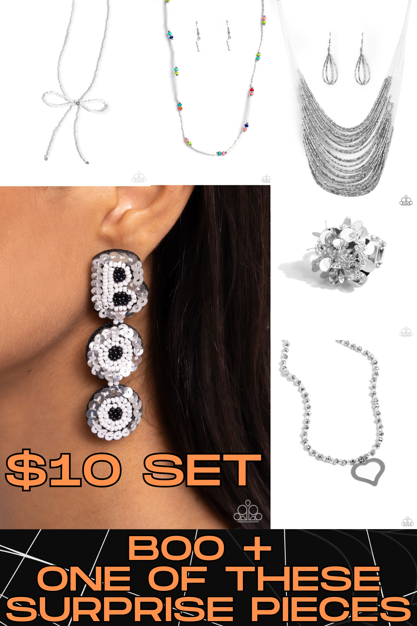 $10 set matching piece + *Ordered 9/6* Paparazzi ♥ Halloween Bash - White ♥  Post Earrings (Copy)