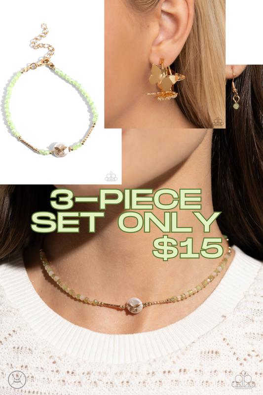 $15 set with bracelet and earrings Paparazzi ♥ Aerial Action - Green ♥  Necklace