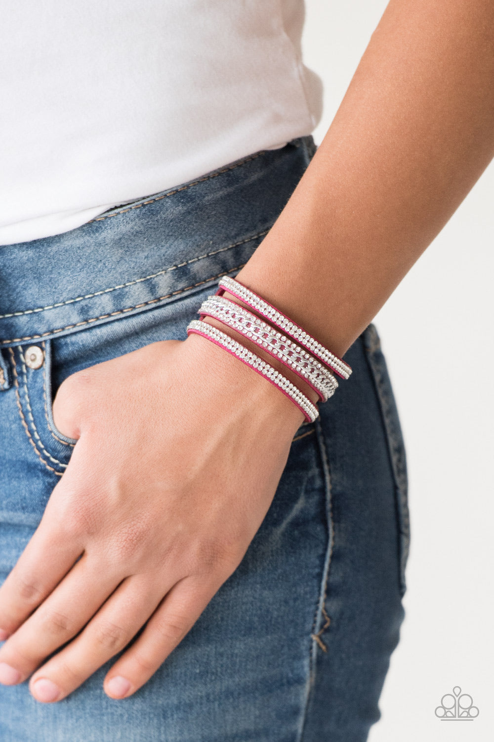 Paparazzi Rollin In Rhinestones Pink Bracelet