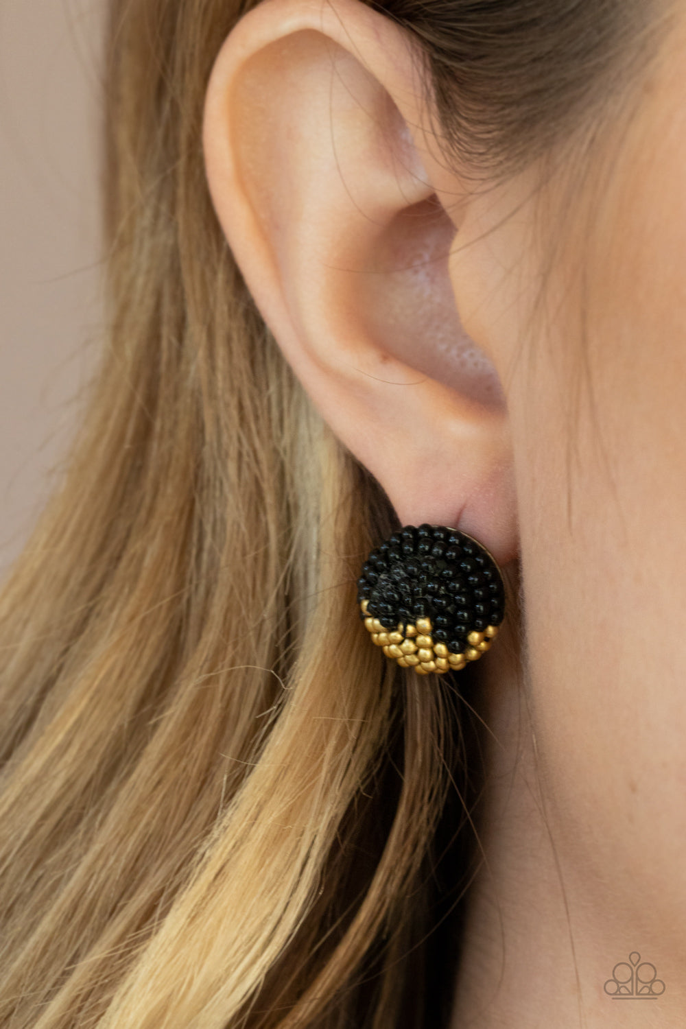 Paparazzi ♥ As Happy As Can BEAD - Black ♥  Post Earrings