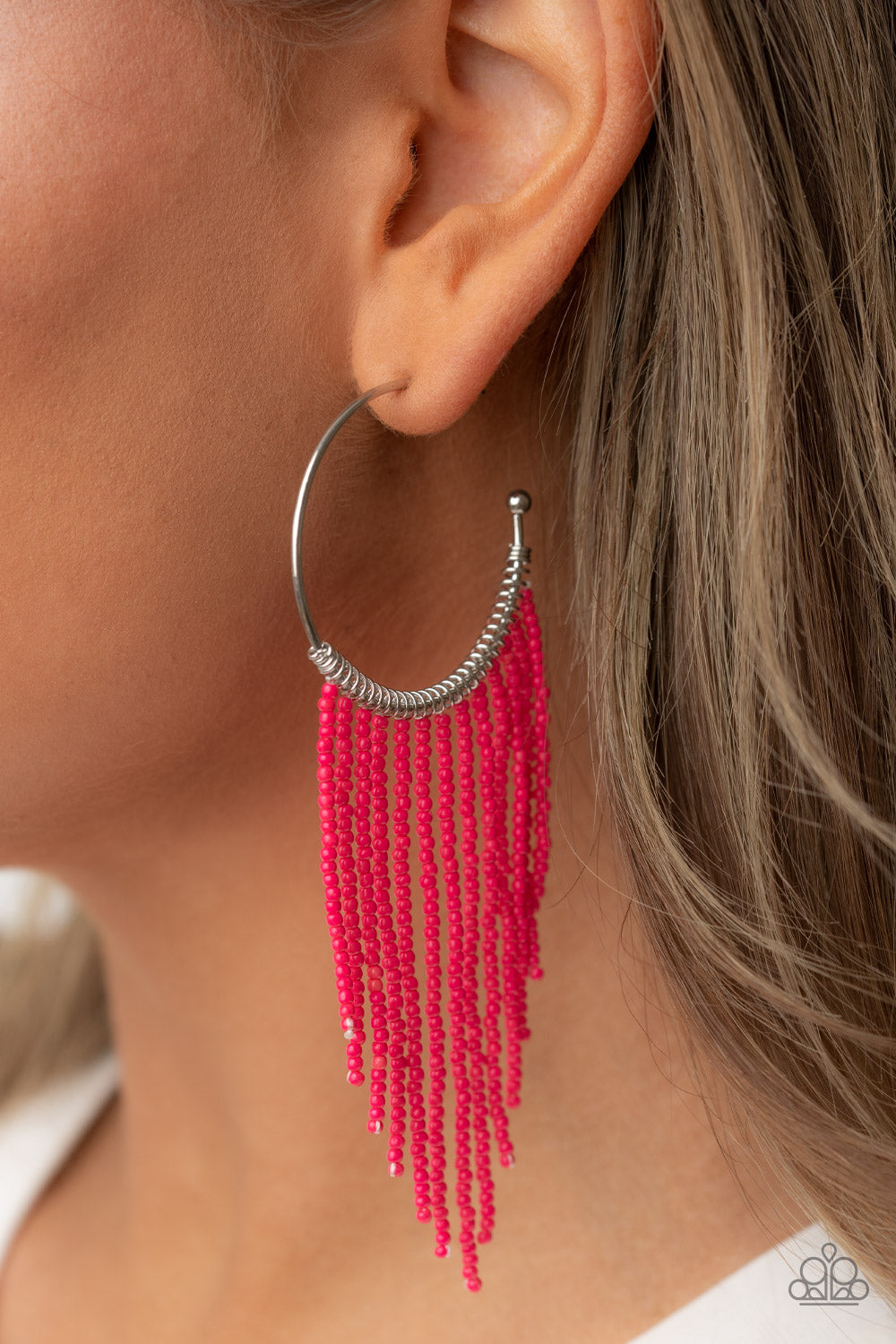 Paparazzi pink fringe deals earrings